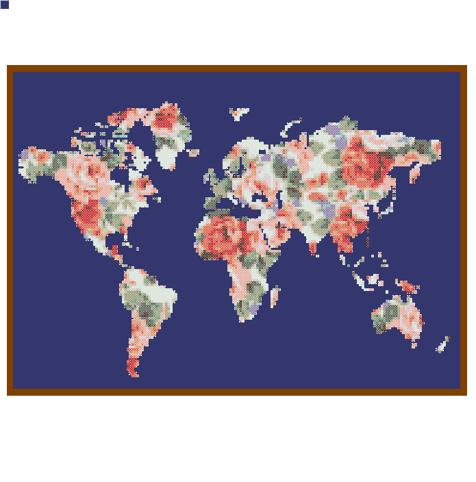 World Map Cross Stitch Pattern Modern Floral Globe Wall Art Gift