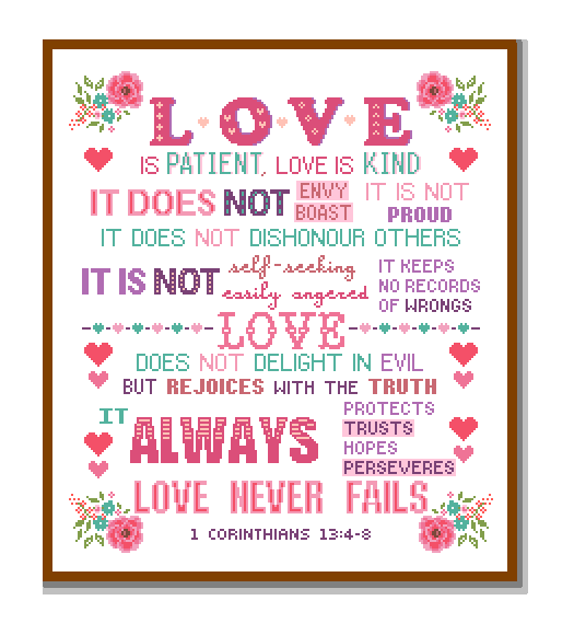 Modern Cross Stitch Pattern Corinthians 13:4-8 Love is Patient and