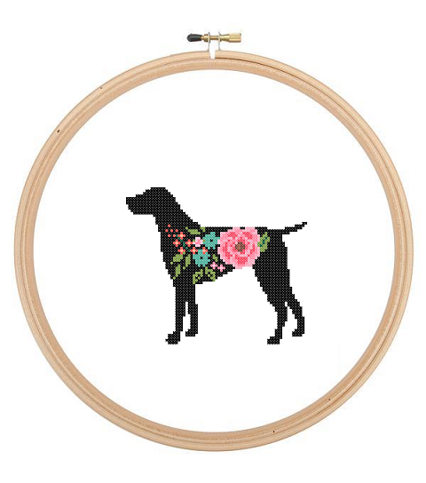 German Shorthaired Pointer Silhouette Cross Stitch Pattern Floral