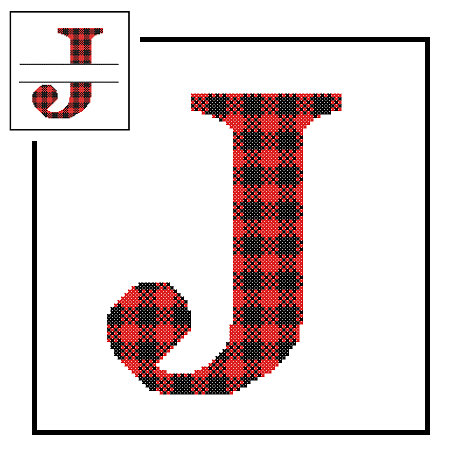 The Letter J - Monogram in Rainbow and Black Buffalo Plaid