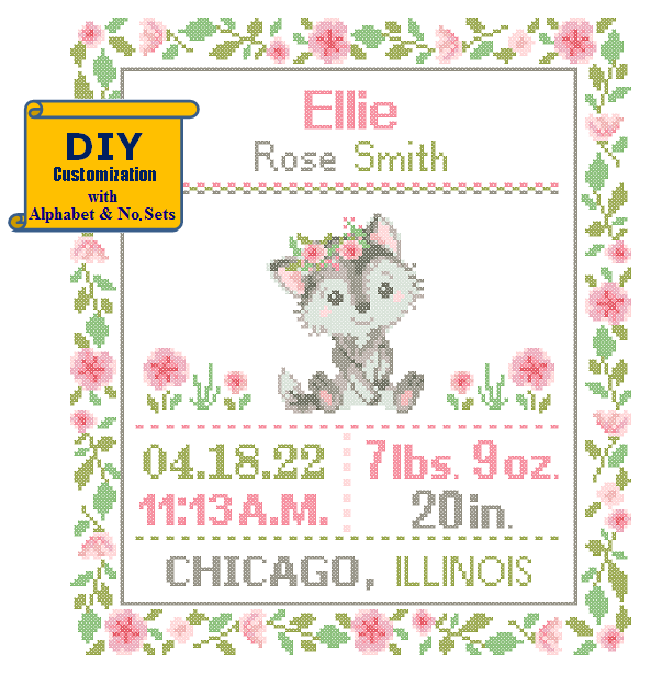 Baby Girl Birth Record Cross Stitch Kit, code RK-315 MP Studia